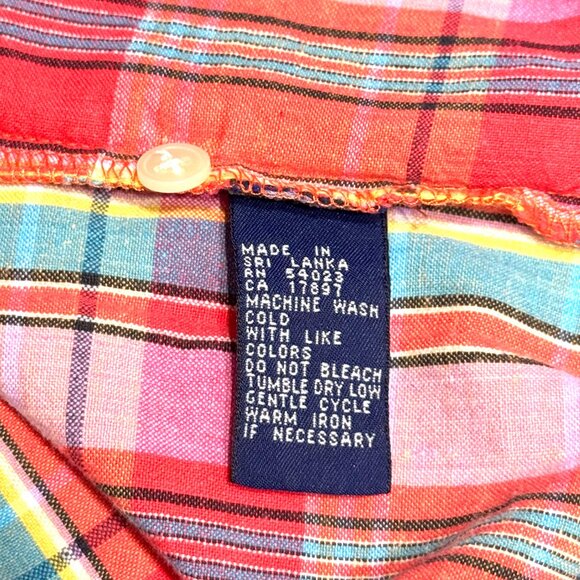 Vintage Gap Plaid Sleeveless Button Down Shirt Red Pink Teal Summer Camp Retro - Picture 8 of 11